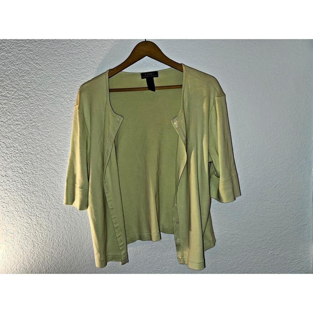 Lauren Ralph Lauren Cotton Cardigan Womens M Green Button